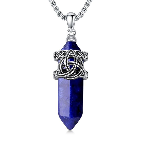 Sterling Silver Celtic Knot Necklace with Lapis Lazuli Pendant
